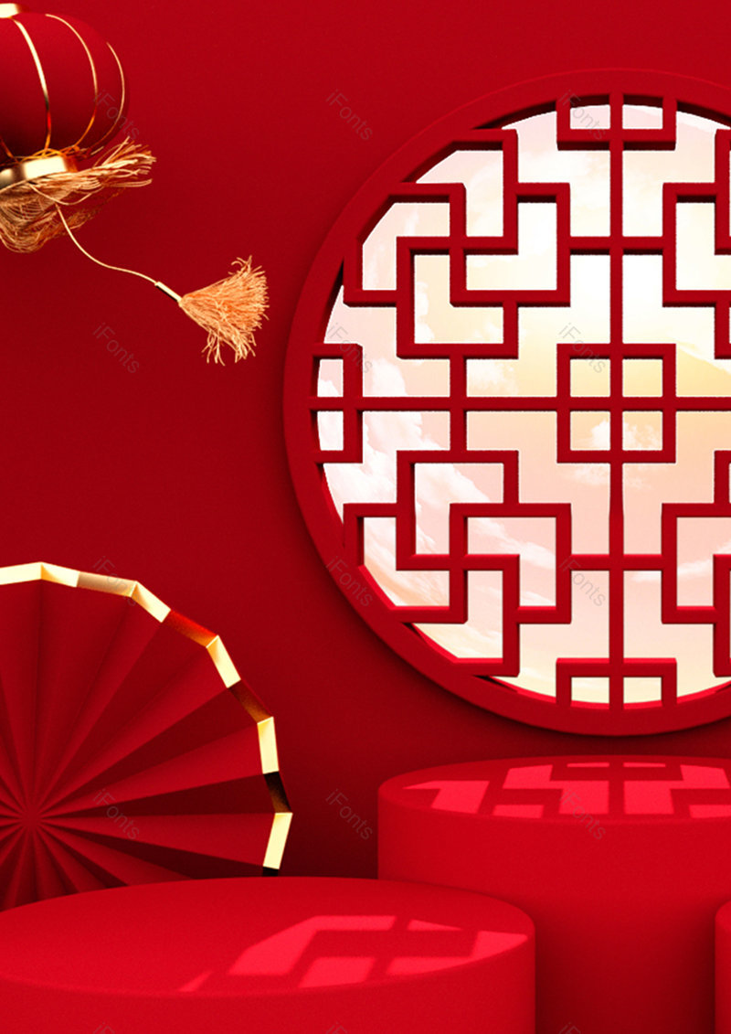 红色中国风C4D立体空间创意背景,插画/手绘图,插画/手绘图库,插画/手绘图下载,插画/手绘